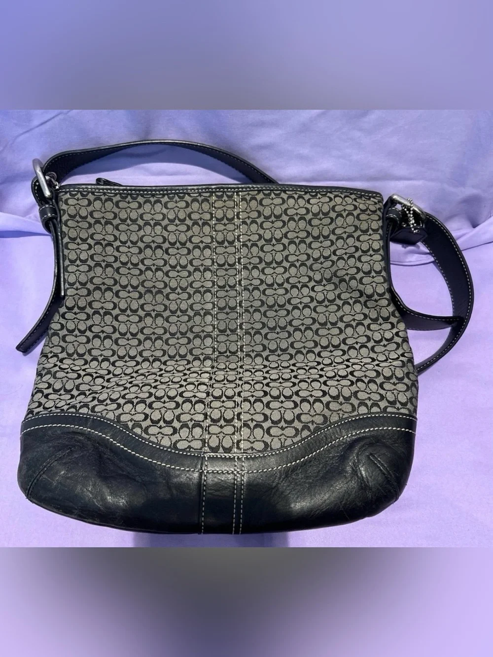 Coach Vintage Small C Hobo Sign Canvas Shoulder Hobo Bag Matching Chkbk Cvr EUC
